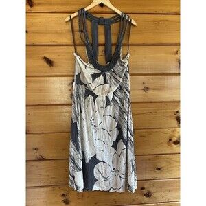 Deletta ANTHROPOLOGIE Womens Dress Large Cream Gray Floral Sundress Pullover